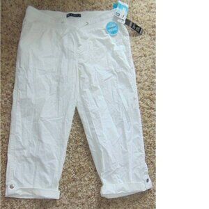 Womens Crop Pants Lee 8 White Elastic Waist Adjustable Leg Pull On Relaxed Pants